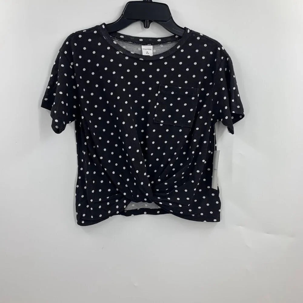 Nordstroms Kids' Knot Front Short Sleeve T-shirt Ivory Americana Dot Size 8 NWT‎